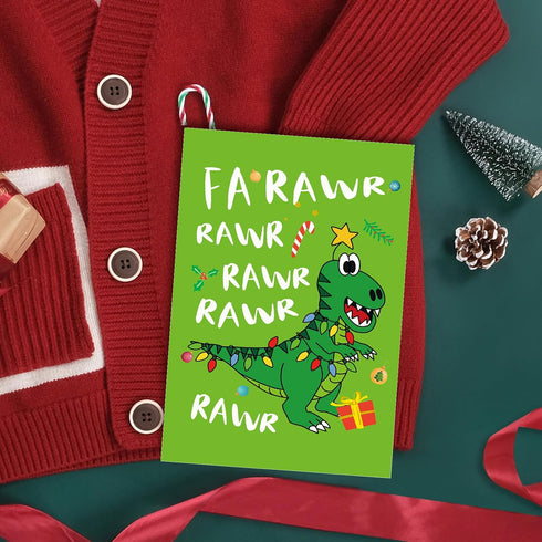 Goroar Funny Dinosaur Christmas Card: Cute Kids' T Rex Rawr Xmas Card