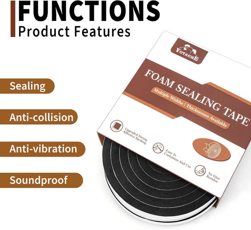 Yotache Foam Seal Tape, 1/2" x 3/8", Self Adhesive Weather Stripping Insulation Foam, 2 Rolls x 6.5 Feet