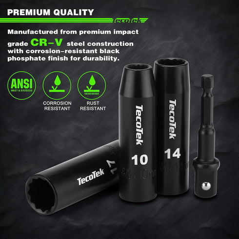 12 1/2-Inch 12-Point Set, 10mm 24mm, 1/2" TecoTek Pieces Drive Deep Metric Impact Socket Cr-V, to Drill Socket Adapter