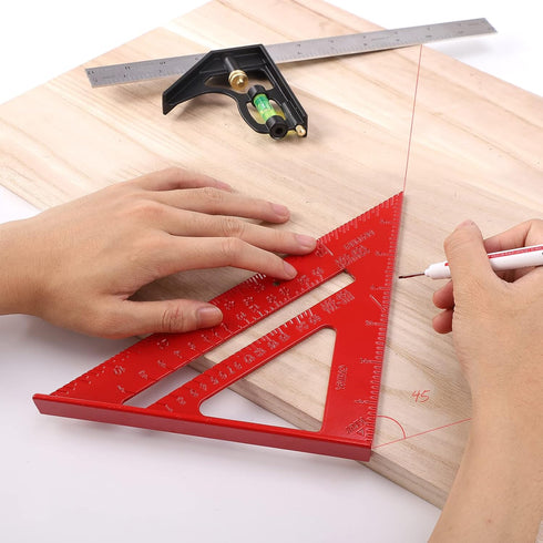Rafter Square and 12 Inch Combo Square Set - Aluminum Woodworking Squares with Bubble Vial