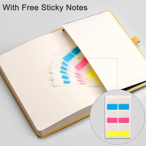 EMSHOI Lined Journal Notebook, 120gsm Thick Leather, 256 Numbered Pages A5, Medium 5.75" x 8.38", Yellow