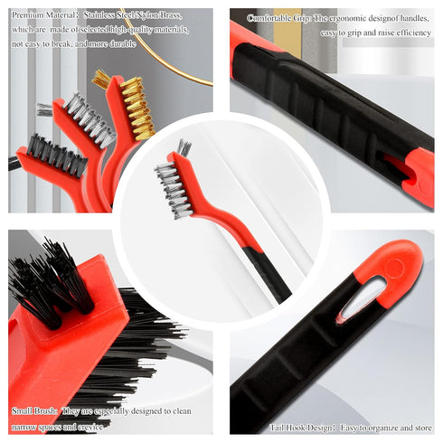Wire Brush Set, 3 Pcs Stainless Steel/Brass/Nylon for Cleaning with Curved Handle Grip for Rust Removal