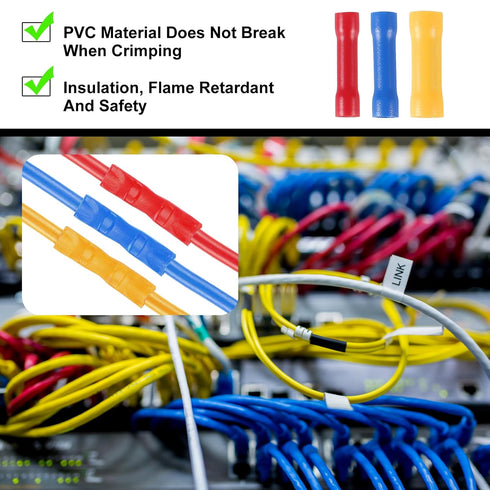 300PCS Butt Splice Crimp Connectors, Insulated Electrical Straight Wire Terminal Connectors 10-22AWG Assorted Terminals