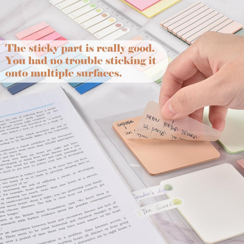 BAYTORY 1300 Sheets Pastel Transparent Sticky Notes, Clear Waterproof 3 x 3 inch Memo Pad, Self-Adhesive Index Tabs