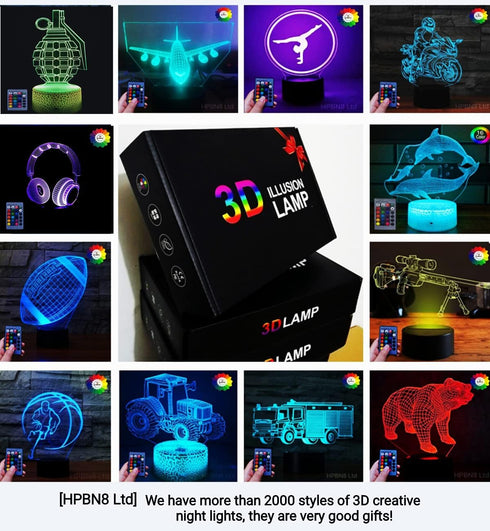 HPBN8 Ltd 3D 7/16 Optical Illusion Ballet Night Light USB Powered Touch Switch Remote Control LED Decor Lamp Colors