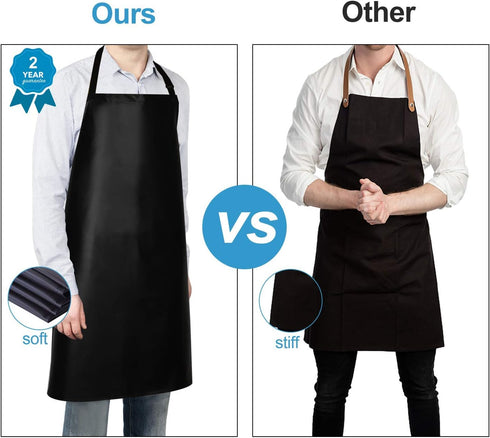2 Pack Waterproof Rubber Vinyl Apron 40" Chef Aprons for Men, Heavy Duty Adjustable Bib Apron