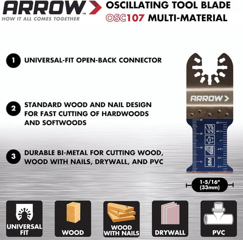Arrow OSCELEC1-EK Oscillating Tool Accessory Kit, 4-Piece for Drywall, PVC, Wood, Includes 2 Japanese Tooth Blades