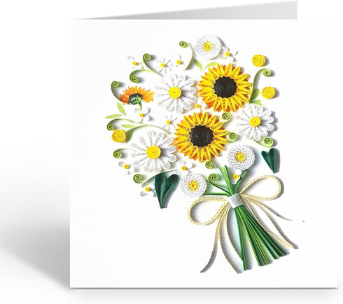 Sunflower Greeting Card for Mom, Happy Birthday and Mother Day Quilling Cards, 3D Handmade Art, Design Greeting Card