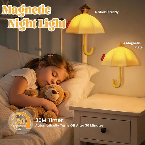 3 Dimmable Umbrella Night Light for Kids, Levels Silicone Tap Lamp for Baby Nursery, Rechargeable Squishy Bedside Night