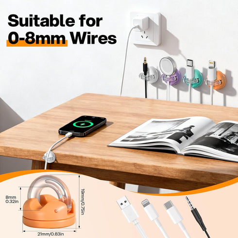 CozyNestMo 8 Pack 360 Magnetic Cable Clips, Rotatable Cord Organizer, No-Residue Adhesive Wire Holder for Under Desk