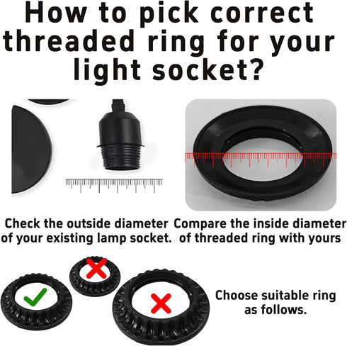 Runseaway 4Pcs E26 1-1/4 Inch (32mm) Lamp Shade Rings, Black Light Socket Ring Collar Rings, Lock Socket Replacement