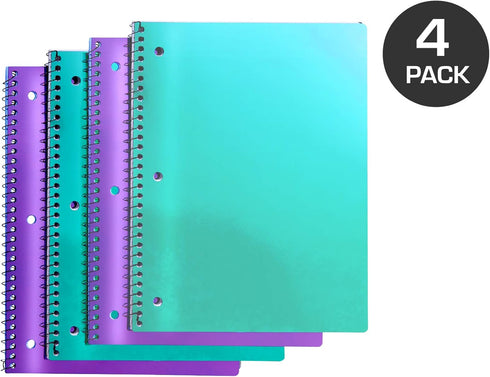 It's Academic College-Ruled Spiral Notebook, 1-Subject, 80 Sheet, Metallic Purple and Teal, 4 Pack