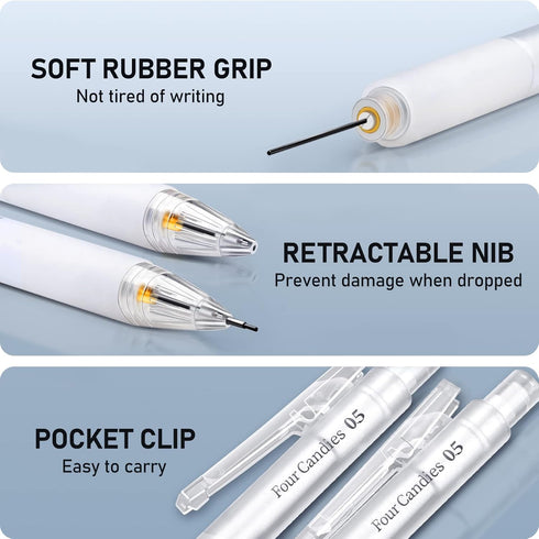Four Candies Cute Mechanical Pencil Set with Case - 3PCS 0.5mm Pencils with 180PCS HB Lead Refills, Erasers for Students