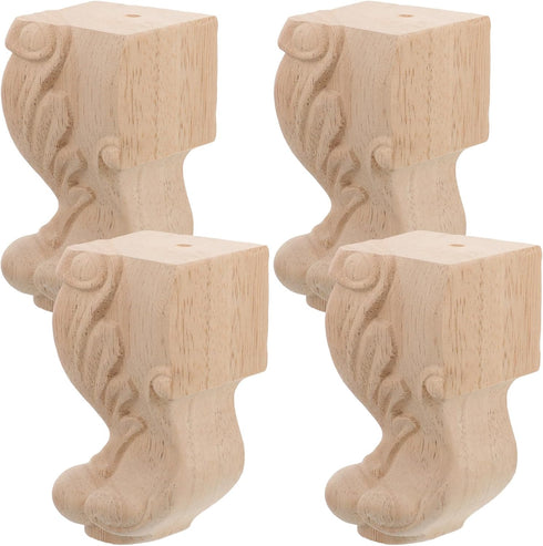 Zerodeko 4pcs Carved Solid Wood Furniture Legs for Sofa Couch Cabinet Tv