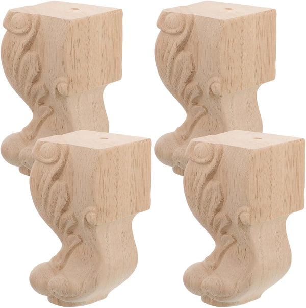 Zerodeko 4pcs Carved Solid Wood Furniture Legs for Sofa Couch Cabinet Tv