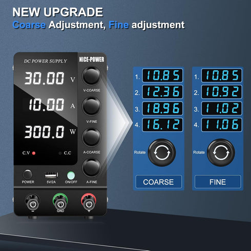 NICE-POWER Variable DC Power Supply, 30V 10A Adjustable Bench Power Supply with 4-Digit LED Display
