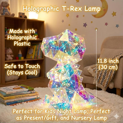 Aladdinas LED Dinosaur T-Rex Night Light, Holographic Iridescent Design, Nursery Decor Display Box with Ribbon (T-REX