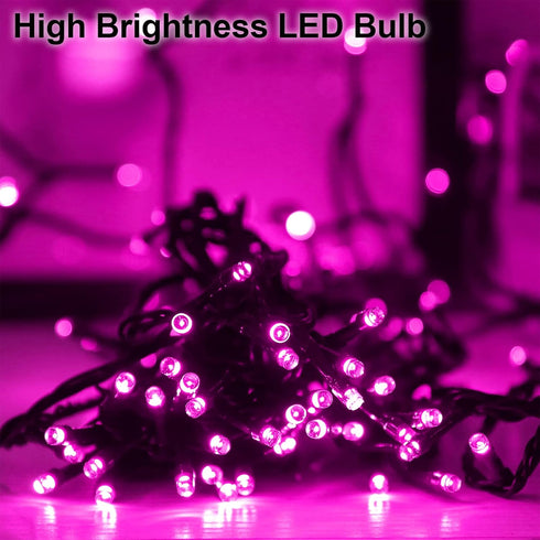 YAOZHOU 2 Pack 144ft 400LED 8 IP44 Valentines Day Solar Christmas String Lights Outdoor Pink Fairy Lights with Modes