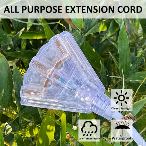 YOJOE White 10 ft Outdoor Extension Cord - 3 Prong Multiple Outlets Lighted Waterproof Power Cable