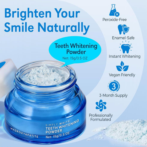 BHMSHY 15g Enamel-Safe Teeth Whitening Powder - Hydroxyapatite - Gentle on Teeth - No Sensitivity Formula - Removes