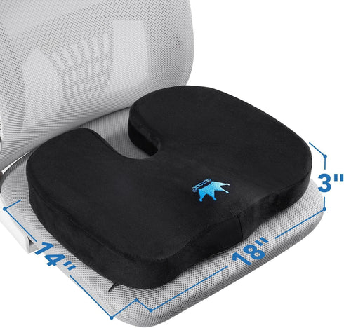 Seat Cushion for Office Chair & Car - Memory Foam Coccyx Support Pillow with Non-Slip Cover, Sciatica & Lower Back Pain