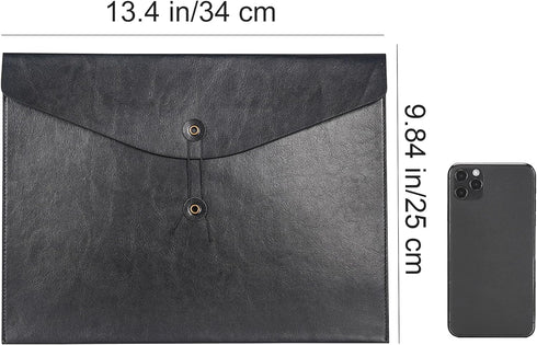 VANRA 1 Piece PU Leather File Folders - A4 Letter Size Document Holder with String Tie Closure, Black