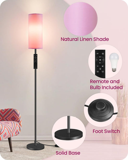 2 Pack Dimmable 2 64.4'' 10W 900LM Bulb 3000K-6500K, P06LDP205W1 Pink Floor Lamps for Living Room with Remotes and Foot