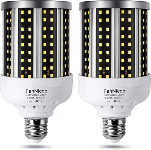 2 Pack LED Corn Light Bulb, 280W Equivalent, Cool Bright Daylight White, 40W 6500K, E26/E27 Medium Base