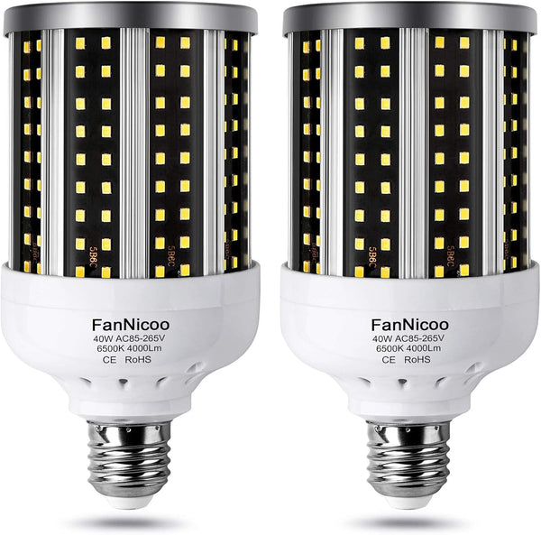 2 Pack LED Corn Light Bulb, 280W Equivalent, Cool Bright Daylight White, 40W 6500K, E26/E27 Medium Base