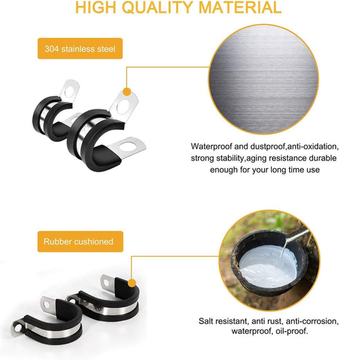 LTI Universal 10 Pack 1/2 inch Stainless Steel Cable Clamp, Rubber Cushioned Insulated Fastener for Tube, Pipe or Wire