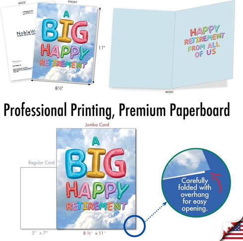 The Best Card Company Jumbo Retirement Card, 8.5 x 11 Inch Big Group Notecard for Retiree