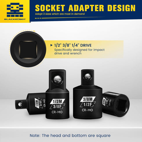 4 Piece Impact Socket Adapter Set, 1/4" 3/8" 1/2" SAE Drive Adapter Set, Square Reducer Conversion Set for Impact Wrench