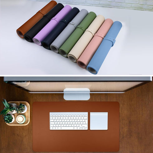 Busnos 35.4"x17", Brown Desk Cover - Cute Desk Mat, Non-Slip PU Leather, Large Mouse Pad, Beige Office Accessory