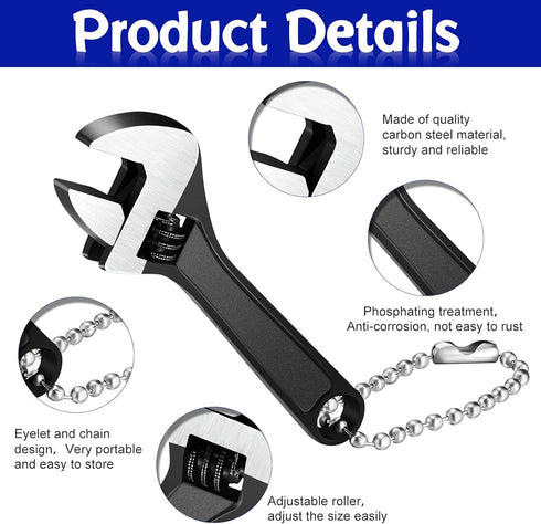 Chumia 12 Pieces Adjustable Hand Wrench, Black Spanner Tool with Wide Jaw