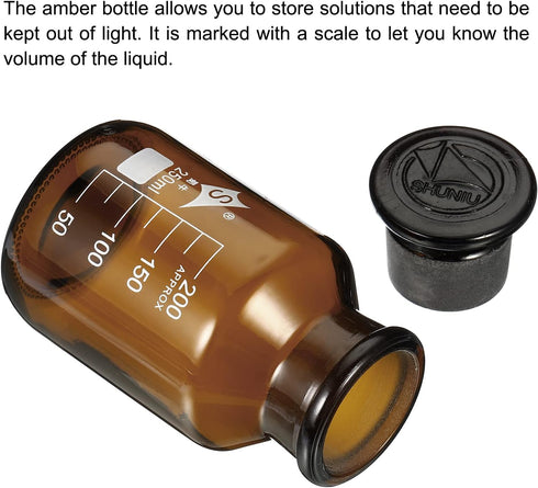 PATIKIL 250mL Reagent Media Bottle, 1Pcs Round 3.3 Borosilicate Glass Graduated Storage Bottle