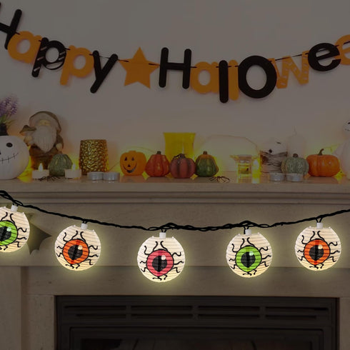 Halloween Eyeball Lantern String Lights, 8.5Ft LED Lights with 10 Novelty Eyeball Lanterns for Outdoor Decor
