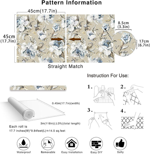 HAOKHOME 94030-2 Vintage Damask Wallpaper Peel and Stick Tan/Cream/Blue for Bedroom Contact Paper