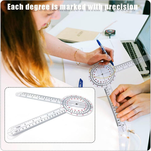 Goniometer 12 Inch, Transparent Orthopedic Angle Ruler for Physical Therapy and Body Measuring