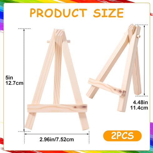 YALOJE 2pcs 4.9" Mini Wood Display Easel Stand, Small Natural Wooden Easel Stands, Foldable Tabletop Tripod Holder