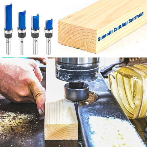 1/4 Inch 3/4" Length,1/2" Pattern Flush Trim Router Bits Shank, Cutting Cutting Diameter, Bottom Bearing Carbide Flush