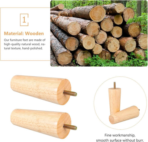 4pcs 5x12cm M8 NUOBESTY Solid Wood Furniture Legs Tapered Sofa Replacement Legs Threaded for Coffee Table Cabinet Tv