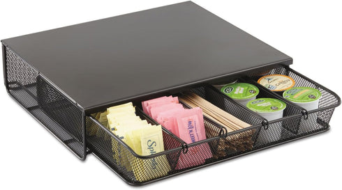 Safco Products Coffee and Sugar Organizer 3274BL Hospitality Tray, Black, 1 Drawer, 12"W x 11"D x 3 ¼"H