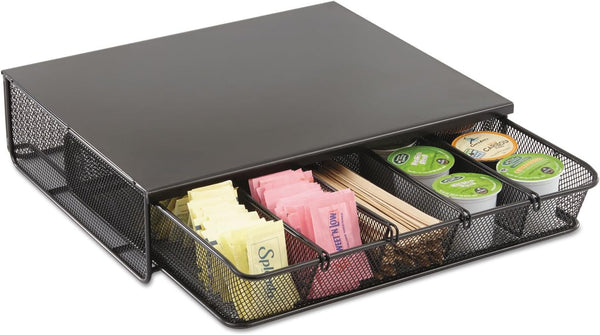 Safco Products Coffee and Sugar Organizer 3274BL Hospitality Tray, Black, 1 Drawer, 12"W x 11"D x 3 ¼"H