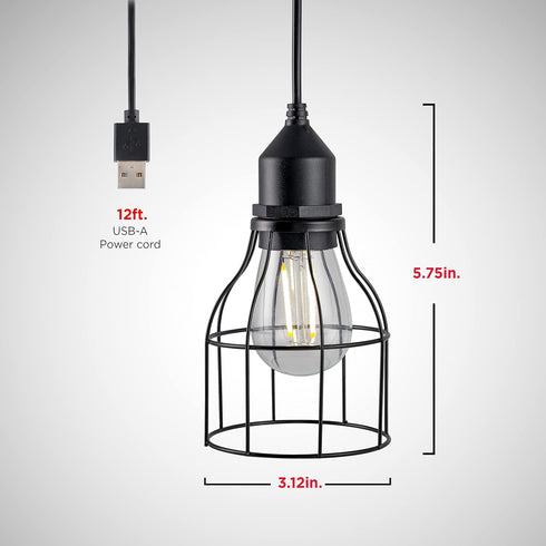 61747 UltraPro USB LED Pendant Light with Cage, Hanging Light Fixture, Lightweight, Vintage Farmhouse Style, Camping