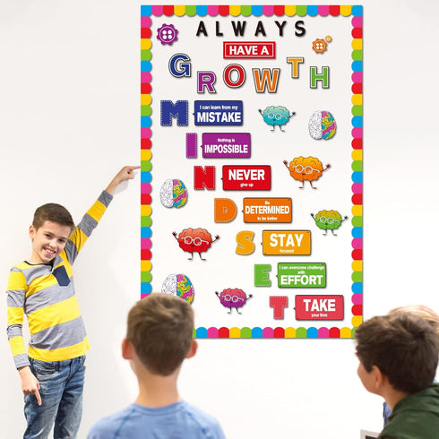 Growth Mindset Bulletin Board Decorations - Motivational Cutouts, Positive Sayings for Elementary and Middle School