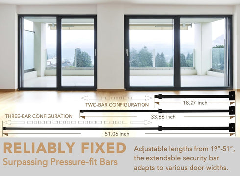 GT-DB006 (19"- 51" 3 Greatim Sliding Door Security Lock Bar, Child Proof Sliding Door Lock Bar with Anti Lift Lock
