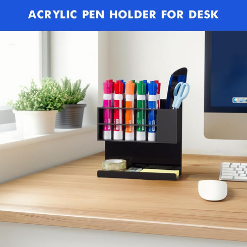 Black Magnetic Dry Erase Marker Holder for Whiteboard, Acrylic Magnet Pen Holder Wall Mount, Black Magnetic Pencil