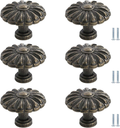 PIYYQNY Drawer Handles 6 Pcs Vintage Drawer Knob Pulls Antique Bronze Dressing Table