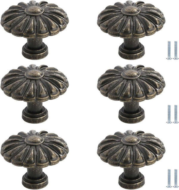 PIYYQNY Drawer Handles 6 Pcs Vintage Drawer Knob Pulls Antique Bronze Dressing Table