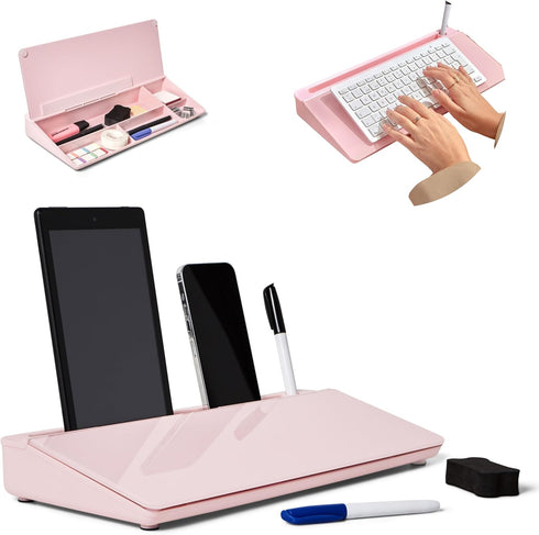Garood Desktop Whiteboard with Storage, Pink Board, Dry Erase Board, Glass Desktop White Board, Phone Tablet Holder,